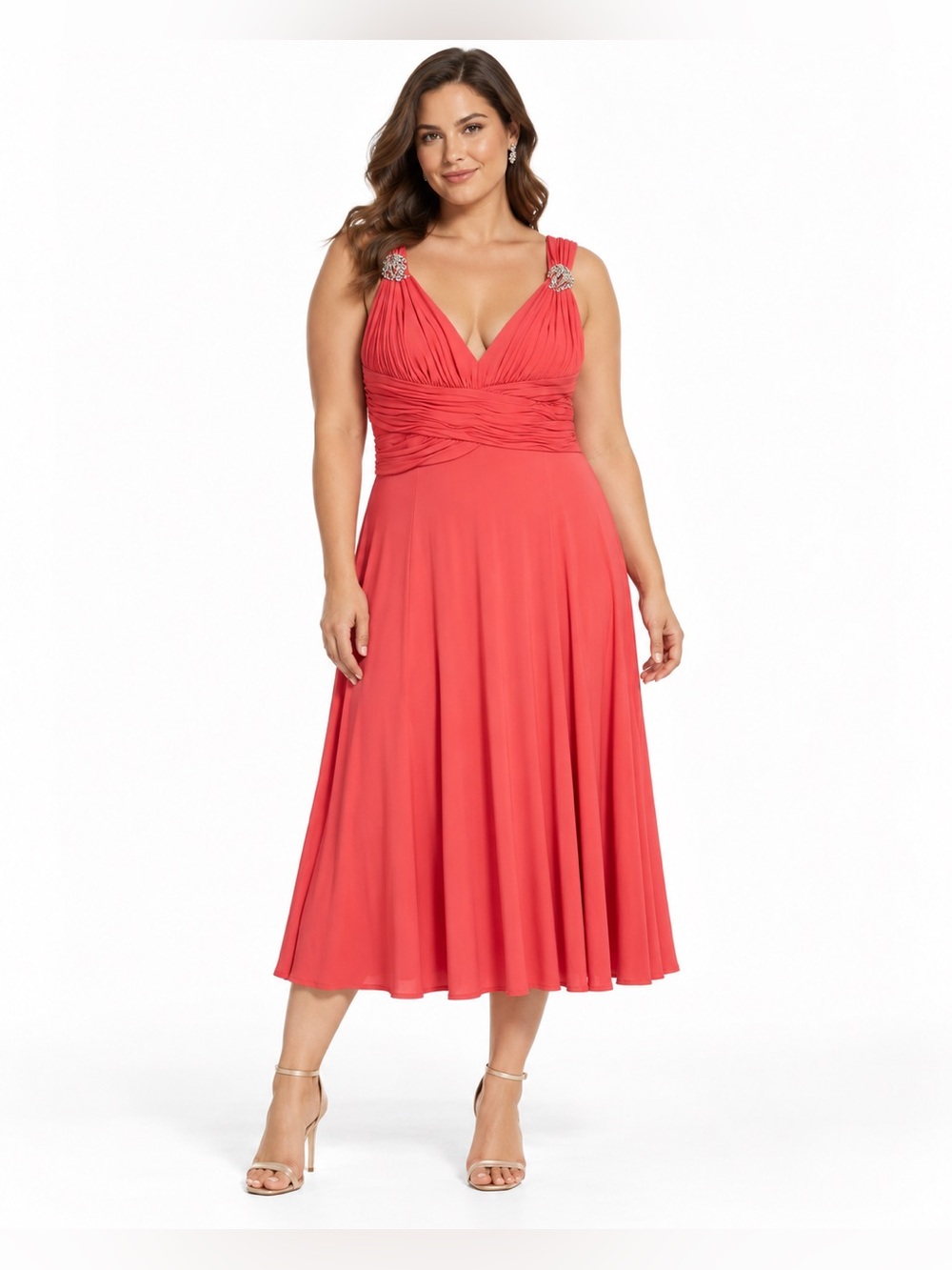 JS Boutique Dress Size 10 Coral Jeweled Ruched Formal NWT